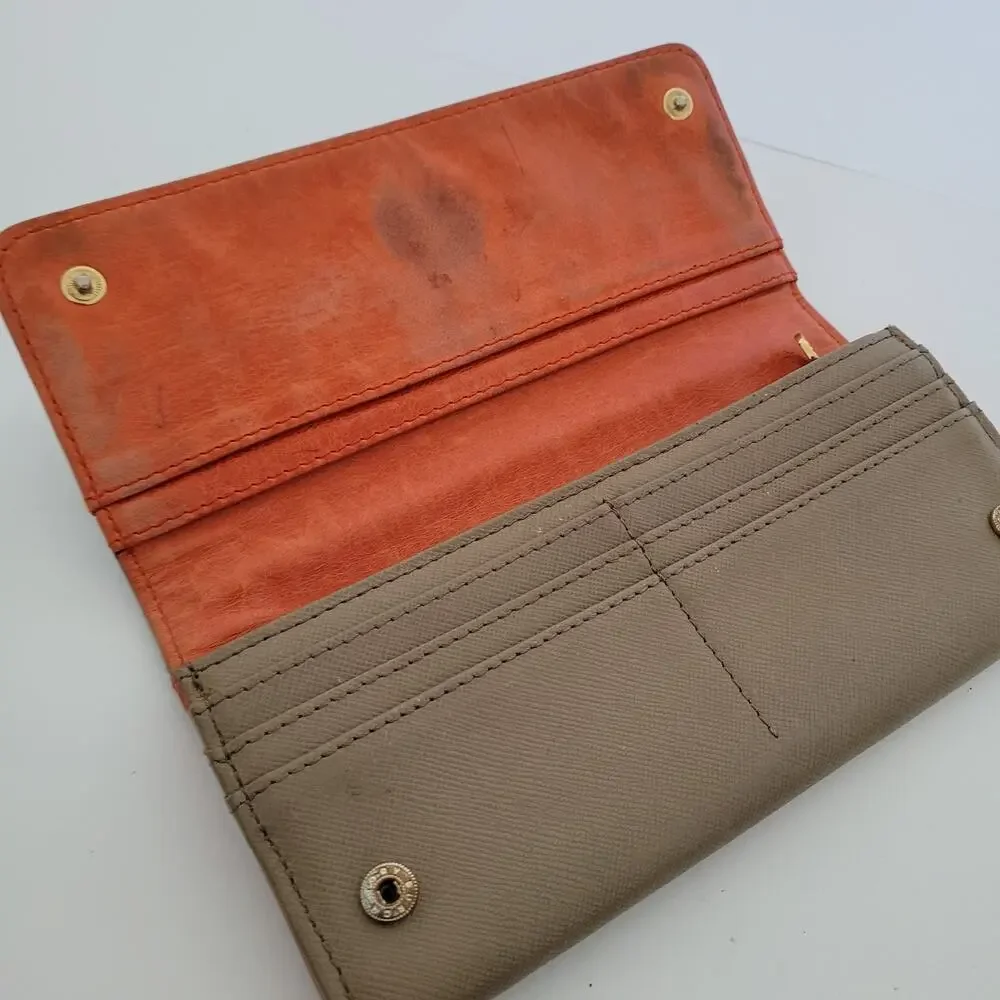Tory Burch Robinson Wallet Clay Equestrian Orange Leather Envelope Continental